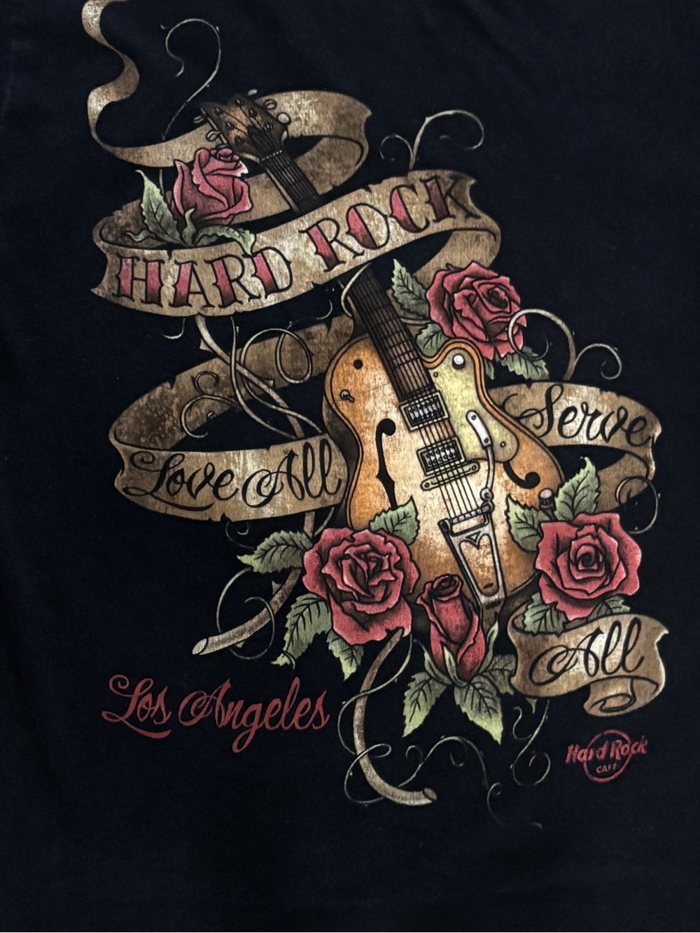 Y2K Rocker Graphic Tee Black - Hard Rock Cafe Los Angeles Guitar Roses - M - Picture 2 of 5